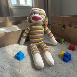Calplush, Rainbow Stripe Sock Monkey Plush - Multicolor Comfort ,New With Tags
